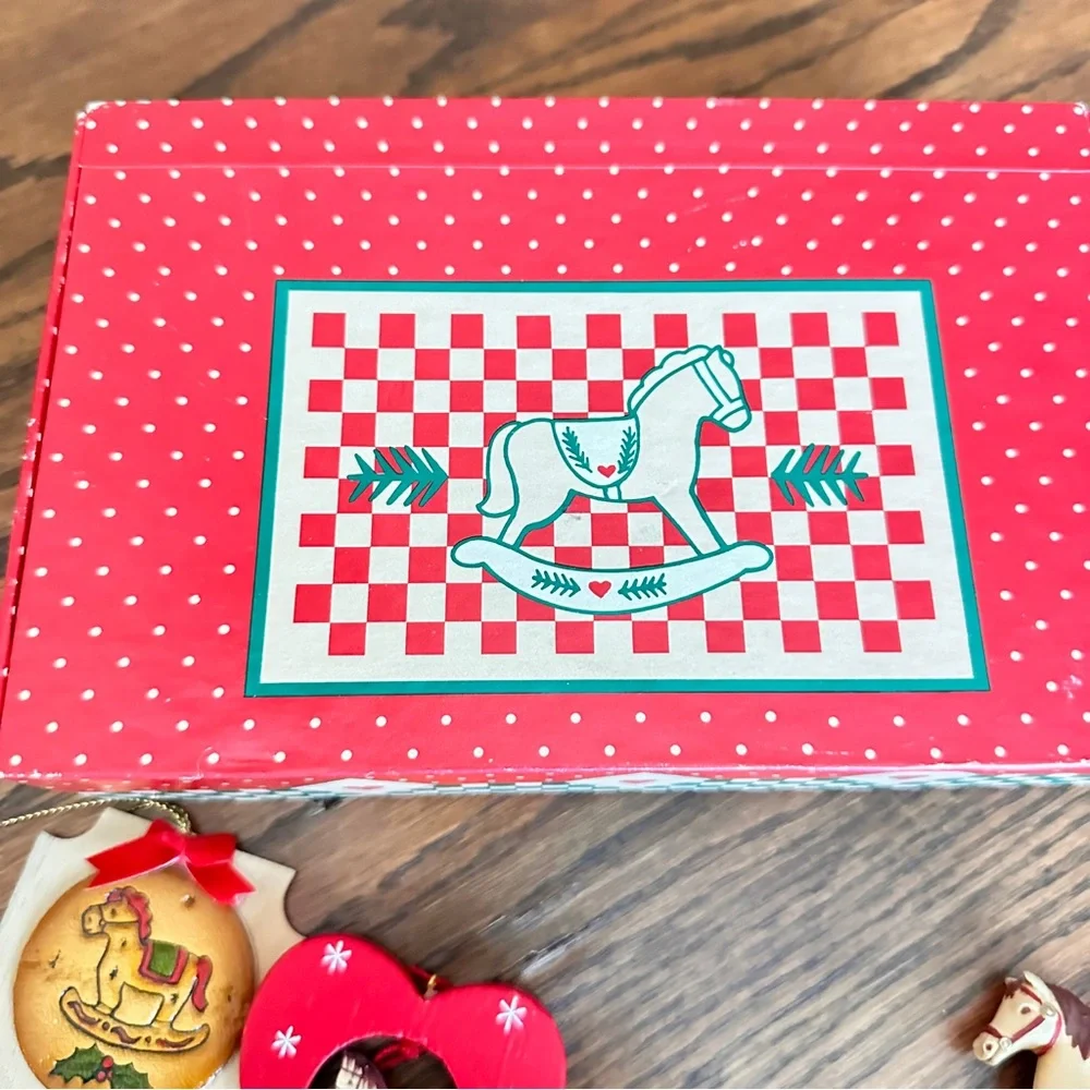 Vintage Rocking Horse Christmas Ornament Set & Pencil box